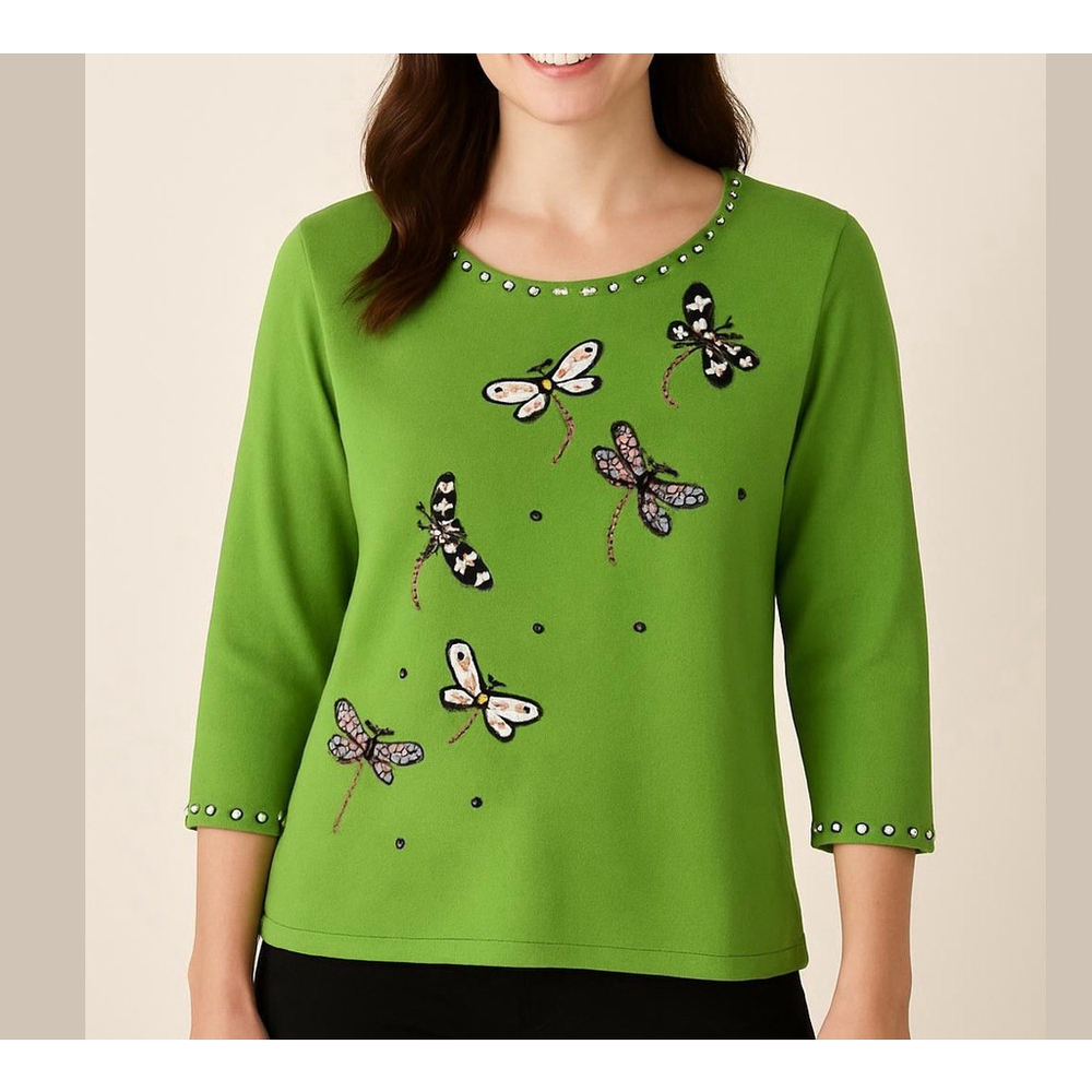 DESIGN OPTIONS by PHILIP & JANE GORDON vintage sweater dragonfly green sz small